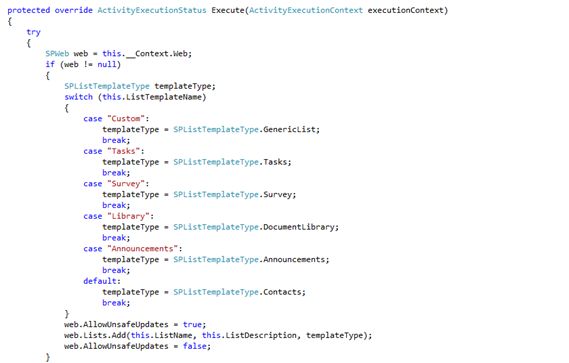 code to Execute method